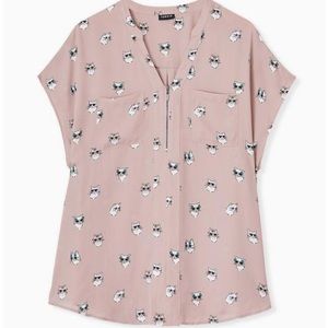 Torrid Cat print Georgette Zip-Front Dolman Blouse - sz 0